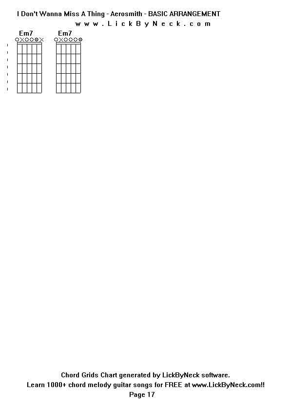 Chord Grids Chart of chord melody fingerstyle guitar song-I Don't Wanna Miss A Thing - Aerosmith - BASIC ARRANGEMENT,generated by LickByNeck software.